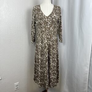 Sahalie Midi Dress Womens Large‎ Brown Paisley Babydoll Stretch Boho Cottagecore